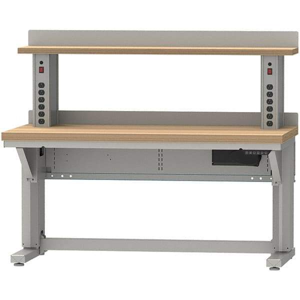 LISTA - 60 Wide x 30" Deep x 58" High, Butcher Block Electric Height Adjustable Workstation - Adjustable Height Legs, Classic Blue - USA Tool & Supply