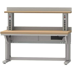 LISTA - 60 Wide x 30" Deep x 58" High, Butcher Block Electric Height Adjustable Workstation - Adjustable Height Legs, Classic Blue - USA Tool & Supply