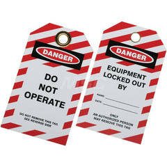 Ability One - Safety & Facility Tags; Message Type: Lockout Tag ; Header: DANGER ; Front Legend: Do Not Operate ; Back Legend: EQUIPMENT LOCKED OUT BY _____ DATE ______ ; Material Type: Plastic ; Language: English - Exact Industrial Supply