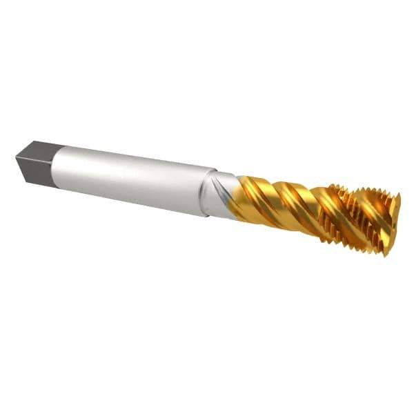 Emuge - 9/16-18 UNF 5 Flute 2B Bottoming Spiral Flute Tap - Cobalt, TiN Finish, 3.937" OAL, Right Hand Flute, Right Hand Thread, Series Enorm Z - USA Tool & Supply
