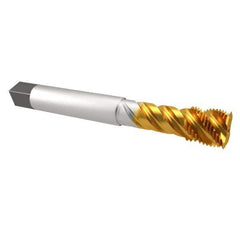 Emuge - 9/16-18 UNF 5 Flute 2B Bottoming Spiral Flute Tap - Cobalt, TiN Finish, 3.937" OAL, Right Hand Flute, Right Hand Thread, Series Enorm Z - USA Tool & Supply
