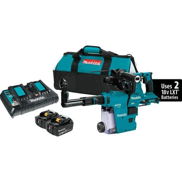 Makita - 36 Volt 1-1/8" SDS Plus Chuck Cordless Rotary Hammer - 5000 BPM, 0 to 980 RPM, Reversible - USA Tool & Supply