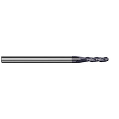Ball End Mill: 0.04″ Dia, 0.12″ LOC, 4 Flute, Solid Carbide 1-1/2″ OAL, 1/8″ Shank Dia, 34 ° Helix, AlTiN Nano Coated, Single End