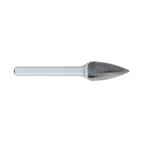 ‎SG-2 -8mm × 19mm LOC × 6mm Shank × 50mm OAL Pointed Tree Carbide Medium Right Hand Spiral Burr - USA Tool & Supply