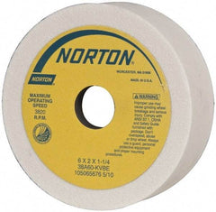 Norton - 6" Diam, 1-1/4" Hole Size, 2" Overall Thickness, 60 Grit, Type 6 Tool & Cutter Grinding Wheel - Medium Grade, Aluminum Oxide, K Hardness, Vitrified Bond, 3,820 RPM - USA Tool & Supply