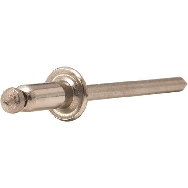 STANLEY Engineered Fastening - Size 4 Dome Head Stainless Steel Open End Blind Rivet - Stainless Steel Mandrel, 0.376" to 1/2" Grip, 1/8" Head Diam, 0.129" to 0.133" Hole Diam, 0.077" Body Diam - USA Tool & Supply