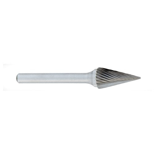 ‎SM-2 -6mm × 19mm LOC × 6mm Shank × 50mm OAL Pointed Cone Carbide Medium Right Hand Spiral Burr - USA Tool & Supply