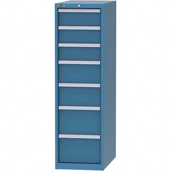 LISTA - 7 Drawer, 45 Compartment Bright Blue Steel Modular Storage Cabinet - USA Tool & Supply