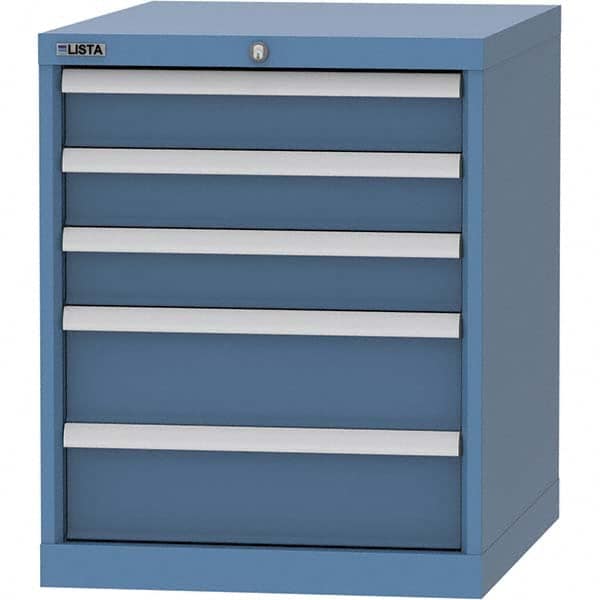 LISTA - 5 Drawer, 99 Compartment Bright Blue Steel Modular Storage Cabinet - USA Tool & Supply