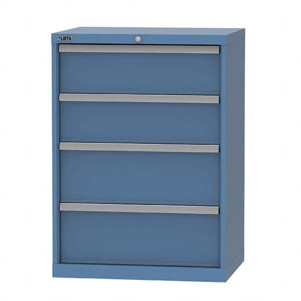 LISTA - 4 Drawer, 124 Compartment Bright Blue Steel Modular Storage Cabinet - USA Tool & Supply