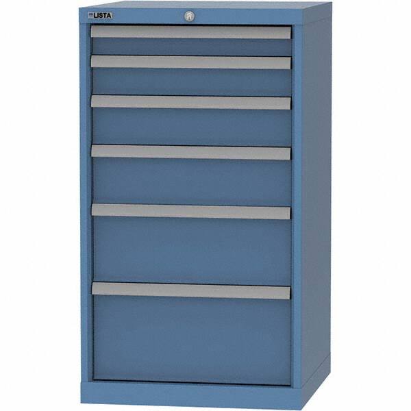 LISTA - 6 Drawer, 84 Compartment Bright Blue Steel Modular Storage Cabinet - USA Tool & Supply