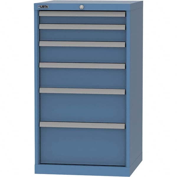 LISTA - 6 Drawer, 84 Compartment Bright Blue Steel Modular Storage Cabinet - USA Tool & Supply