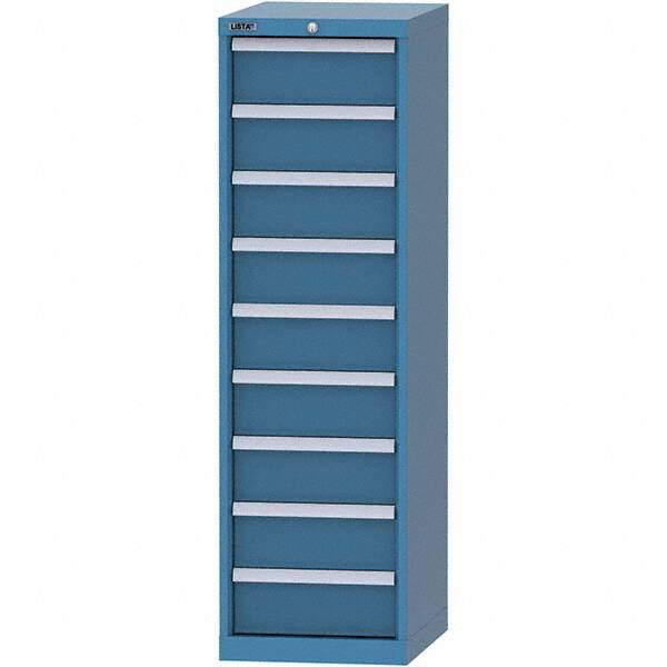 LISTA - 9 Drawer, 45 Compartment Bright Blue Steel Modular Storage Cabinet - USA Tool & Supply
