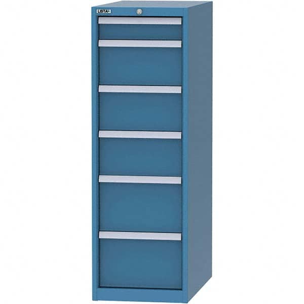 LISTA - 6 Drawer, 45 Compartment Bright Blue Steel Modular Storage Cabinet - USA Tool & Supply