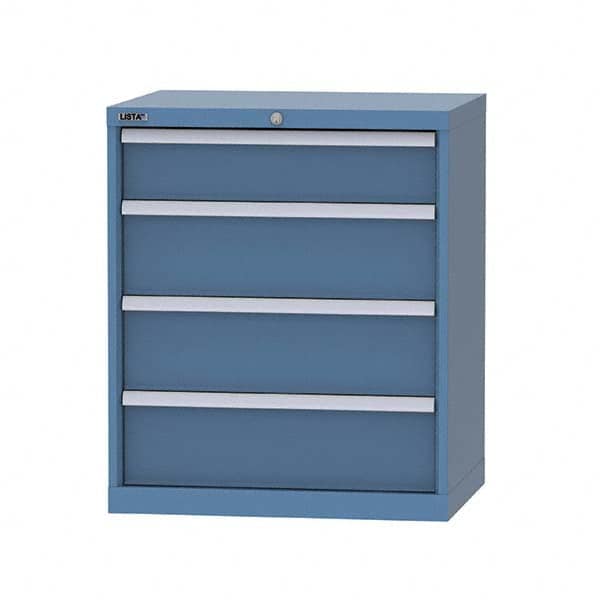 LISTA - 4 Drawer, 124 Compartment Bright Blue Steel Modular Storage Cabinet - USA Tool & Supply
