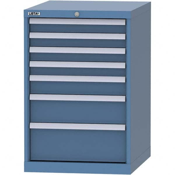 LISTA - 7 Drawer, 99 Compartment Bright Blue Steel Modular Storage Cabinet - USA Tool & Supply