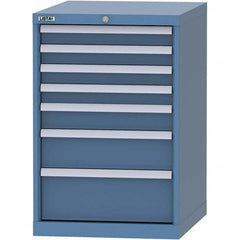 LISTA - 7 Drawer, 99 Compartment Bright Blue Steel Modular Storage Cabinet - USA Tool & Supply