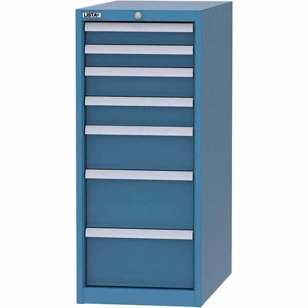 LISTA - 7 Drawer, 45 Compartment Bright Blue Steel Modular Storage Cabinet - USA Tool & Supply