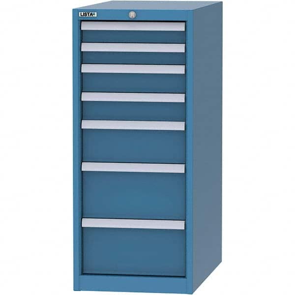 LISTA - 7 Drawer, 45 Compartment Bright Blue Steel Modular Storage Cabinet - USA Tool & Supply