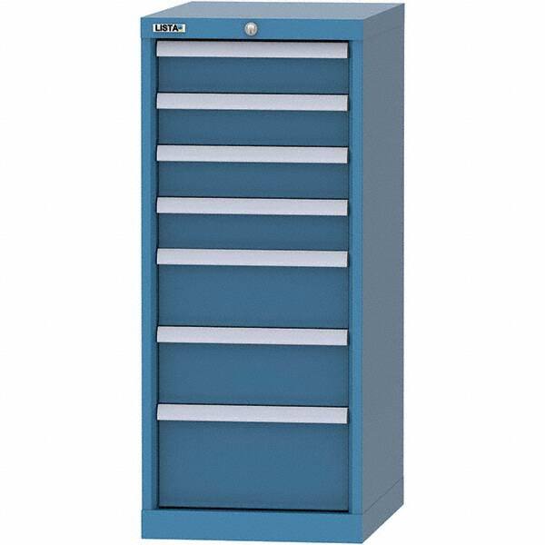 LISTA - 7 Drawer, 216 Compartment Bright Blue Steel Modular Storage Cabinet - USA Tool & Supply