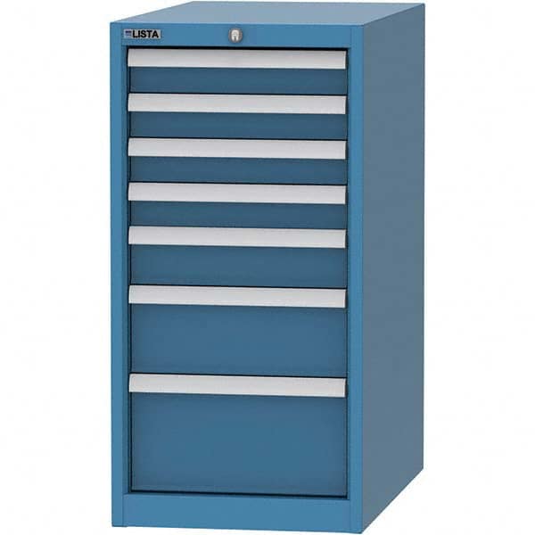 LISTA - 7 Drawer, 45 Compartment Bright Blue Steel Modular Storage Cabinet - USA Tool & Supply