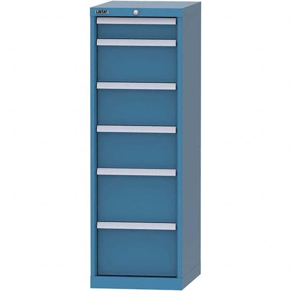 LISTA - 6 Drawer, 216 Compartment Bright Blue Steel Modular Storage Cabinet - USA Tool & Supply