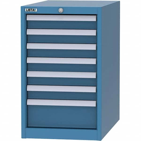 LISTA - 7 Drawer, 45 Compartment Bright Blue Steel Modular Storage Cabinet - USA Tool & Supply