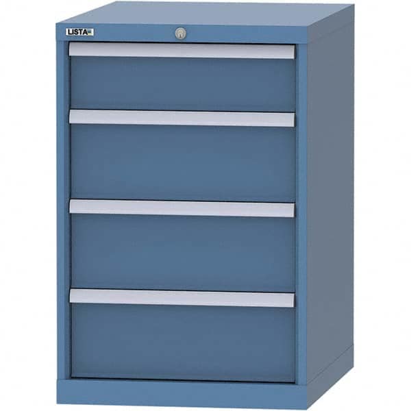 LISTA - 4 Drawer, 99 Compartment Bright Blue Steel Modular Storage Cabinet - USA Tool & Supply