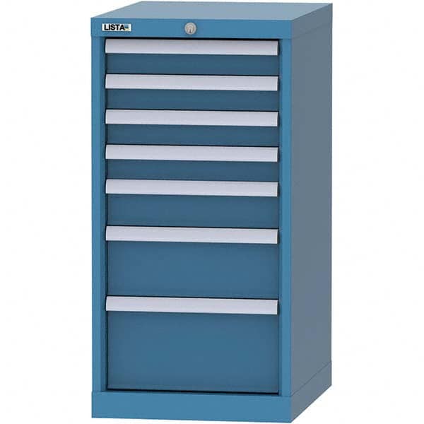 LISTA - 7 Drawer, 216 Compartment Bright Blue Steel Modular Storage Cabinet - USA Tool & Supply