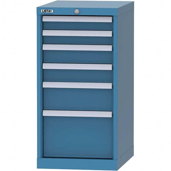 LISTA - 6 Drawer, 216 Compartment Bright Blue Steel Modular Storage Cabinet - USA Tool & Supply