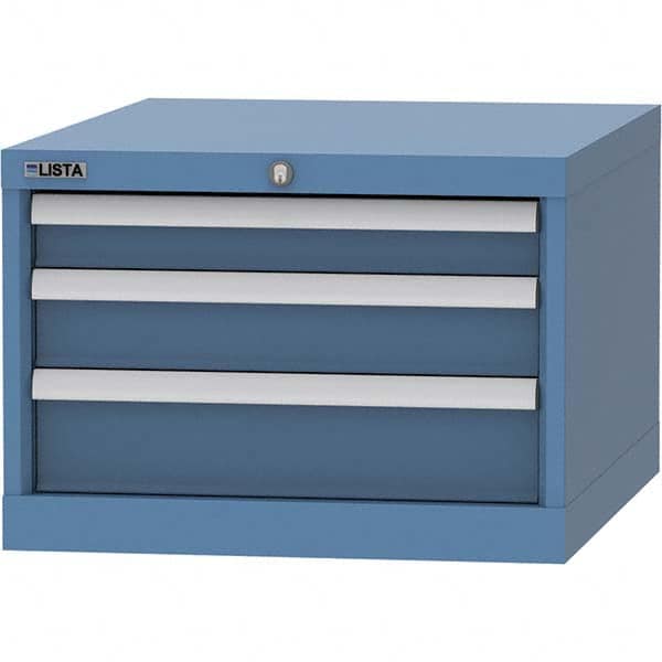 LISTA - 3 Drawer, 99 Compartment Bright Blue Steel Modular Storage Cabinet - USA Tool & Supply