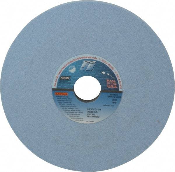 Norton - 8" Diam x 1-1/4" Hole x 1/2" Thick, I Hardness, 60 Grit Surface Grinding Wheel - Ceramic, Type 1, Medium Grade, 3,600 Max RPM, Vitrified Bond, No Recess - USA Tool & Supply