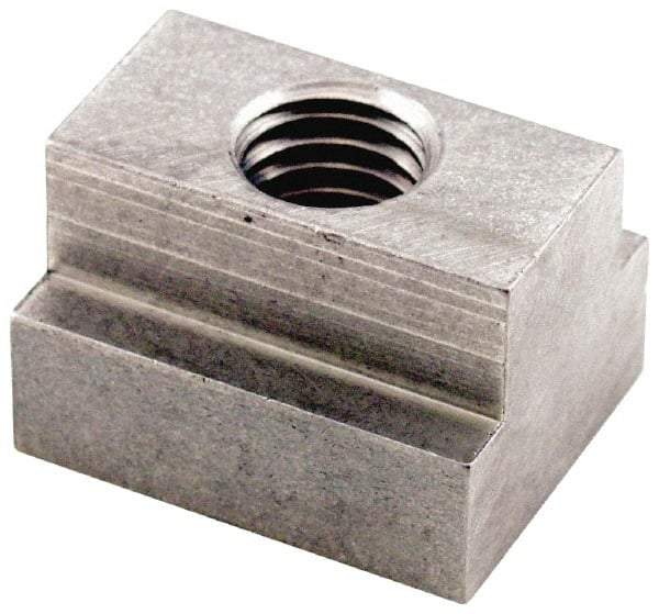 Jergens - 1/2-13 Tapped Through T Slot Nut - 5/8" Slot Width, 1 x 3/8" Base Width x Height, 1-1/4 x 3/4" Overall Length x Height - USA Tool & Supply