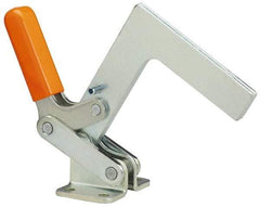 Lapeer - 600 Lb Holding Capacity, Horizontal Handle, Manual Hold Down Toggle Clamp - 175° Handle Movement, 135° Bar Opening, L-Shaped Solid Bar, Flanged Base, Carbon Steel - USA Tool & Supply