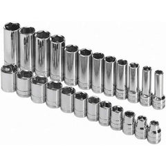 SK - 3/8" Drive Standard Deep Socket Set - 8 to 19mm, Metric Measurement Standard - USA Tool & Supply