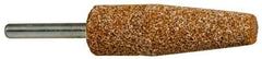Norton - 3/4" Head Diam x 2-1/2" Thickness, A1, Cone End, Aluminum Oxide Mounted Point - Brown, Very Coarse Grade, 36 Grit, 20,960 RPM - USA Tool & Supply