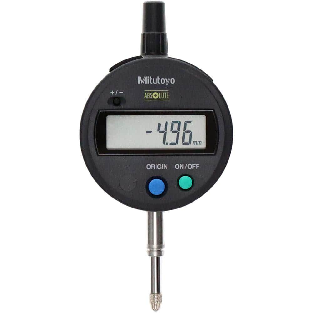 Electronic Drop Indicators; Back Type: Flat; Connection Type: Straight; Display Type: LCD; Accuracy (mm): 0.02; Calibrated: No; Measuring Force (N): 1.5; Minimum Measurement (mm): 0.00; Maximum Measurement (mm): 12.70; Contact Point Material: Carbide; Pow