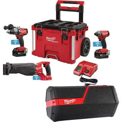 Milwaukee Tool - 18 Volt Cordless Tool Combination Kit - Includes 1/2" Brushless Hammer Drill/Driver, Compact Reciprocating Saw & 1/4" Hex Impact Driver, Lithium-Ion Battery Included - USA Tool & Supply