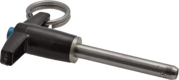 Jergens - 1/4" Diam, 1-1/2" Usable Length, T Handle, Push Button Quick Release Pin - 3" Overall Length, Grade 17-4 Stainless Steel, Passivated Finish - USA Tool & Supply
