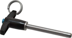 Jergens - 1/4" Diam, 2" Usable Length, T Handle, Push Button Quick Release Pin - 3-1/2" Overall Length, Grade 17-4 Stainless Steel, Passivated Finish - USA Tool & Supply
