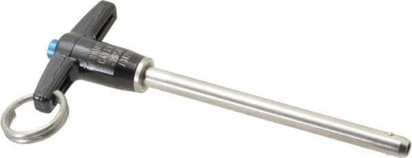 Jergens - 1/4" Diam, 3" Usable Length, T Handle, Push Button Quick Release Pin - 4-1/2" Overall Length, Grade 17-4 Stainless Steel, Passivated Finish - USA Tool & Supply