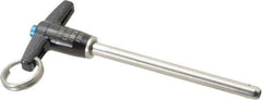 Jergens - 1/4" Diam, 3" Usable Length, T Handle, Push Button Quick Release Pin - 4-1/2" Overall Length, Grade 17-4 Stainless Steel, Passivated Finish - USA Tool & Supply