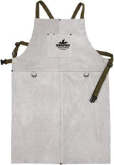 MCR Safety - 24 x 36" Flame Resistant/Retardant & Welding Bib Apron - Leather, 29 oz Material, Gray, 1 Pocket - USA Tool & Supply