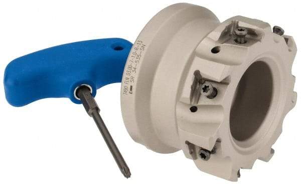 Iscar - 7 Inserts, 3" Cut Diam, 1" Arbor Diam, 0.492" Max Depth of Cut, Indexable Square-Shoulder Face Mill - 0/90° Lead Angle, 2" High, T490 LN.T 1306 Insert Compatibility, Through Coolant, Series Helitang - USA Tool & Supply