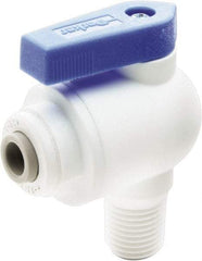 Parker - 3/8" Pipe, Full Port, Polypropylene Valve Male Elbow Ball Valve - Bi-Directional, MNPT x Push-to-Connect Ends, Wedge Handle, 150 WOG - USA Tool & Supply