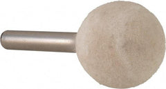 Value Collection - 1" Diam, 1/4" Shank Diam, Ball Shaped Mounted Bob - Rock Hard Density, 1" Head Length, 2" Shank Length, Wool Felt - USA Tool & Supply