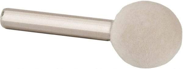 Value Collection - 3/4" Diam, 1/4" Shank Diam, Ball Shaped Mounted Bob - Hard Density, 3/4" Head Length, 2" Shank Length, Wool Felt - USA Tool & Supply