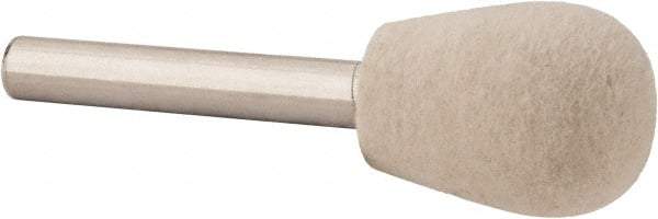 Value Collection - 3/4" Diam, 1/4" Shank Diam, Olive Shaped Mounted Bob - Medium Density, 1" Head Length, 2" Shank Length, Wool Felt - USA Tool & Supply