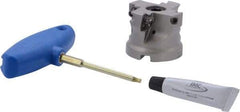 Iscar - 4 Inserts, 2" Cut Diam, 3/4" Arbor Diam, 0.512" Max Depth of Cut, Indexable Square-Shoulder Face Mill - 0/90° Lead Angle, 1.57" High, HM390 TDKT 1505 Insert Compatibility, Through Coolant, Series HeliIQMill - USA Tool & Supply