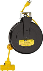 Value Collection - 14 AWG, 30' Cable Length, Cord & Cable Reel with Outlet End - 3 Outlets, NEMA 5-15R, 13 Amps, 125 Volts, SJT Cable, Black Reel - USA Tool & Supply